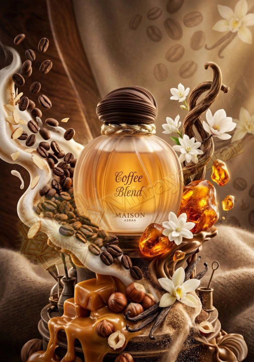 Odlewka Coffee Blend jest dostępna w Miraya Atar. Kawa, migdał i mleko łączą się z lukrecją, bursztynem i białymi kwiatami na bazie z wanilii, karmelu, orzecha i piżma, tworząc bogaty zapach gourmand.