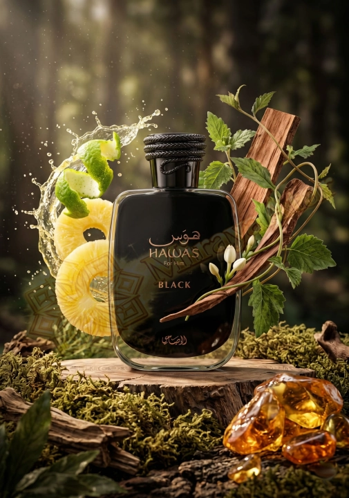 Odlewka Hawas Black jest dostępna w Miraya Atar, zachwycając mroczną kompozycją. Soczysty ananas i bergamotka łączą się z delikatnym jaśminem oraz paczulą, opierając się na głębokiej bazie z nut drzewnych i leśnego mchu.
