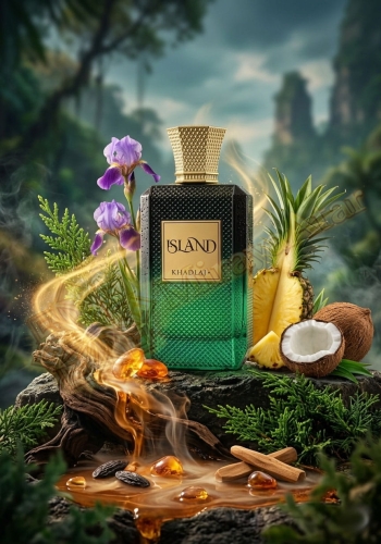 Odlewka Island w Miraya Atar zachwyca egzotyczną kompozycją. Soczysty ananas, kokos i fioletowy irys łączą się z gałązkami iglastymi, opierając się na ciepłej bazie z ambry, bobu tonka i nut drzewnych.
