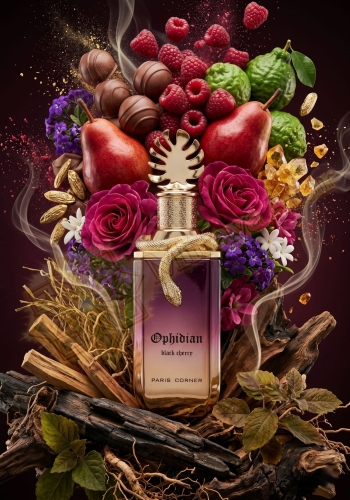 Odlewka Ophidian Black Cherry jest dostępna w Miraya Atar i zachwyca owocowo-gourmand kompozycją. Malina, gruszka i bergamotka łączą się z praliną, różą i heliotropem na bazie z palo santo, drewna gwajakowego, tonki i paczuli.