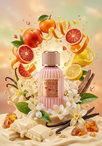 Odlewka Symbol of Love jest dostępna w Miraya Atar, zachwycając kremową kompozycją gourmand. Soczysta czerwona pomarańcza, mandarynka i cytryna łączą się z białymi kwiatami, białą czekoladą i wanilią.