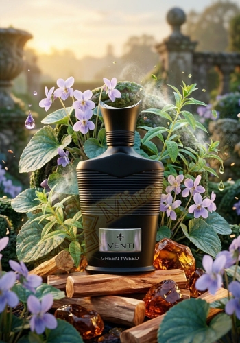 Odlewka Venti Green Tweed w Miraya Atar zachwyca elegancką, zielono-pudrową kompozycją. Subtelne liście i kwiaty fiołka łączą się z rześką szałwią oraz nutami ziołowymi, opierając się na klasycznej bazie z ciepłej ambry i szlachetnego drewna sandałowego.