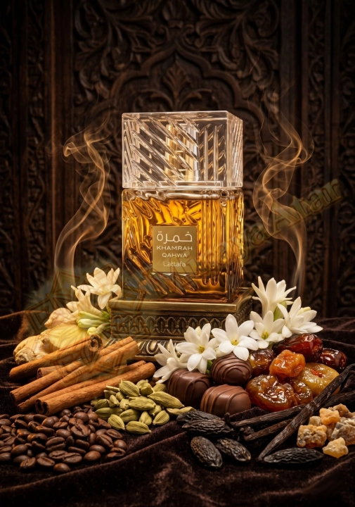 Odlewka Khamrah Qahwa jest dostępna w Miraya Atar, zachwycając bogatą kompozycją gourmand. Aromatyczna kawa, cynamon i daktyle łączą się z pralinami, kardamonem i białymi kwiatami, opierając się na ciepłej bazie z wanilii i bobu tonka.