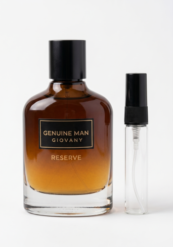 Odlewka Genuine Man Giovany Reserve w Miraya Atar zachwyca głęboką, drzewno-gourmand kompozycją. Bergamotka łączy się z pudrowym irysem, kasztanami i akordem whisky z beczki na bazie z  whisky i drewna.