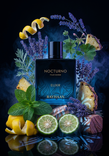 Odlewka Nocturno Elixir jest dostępna w Miraya Atar. Skórka cytryny, bergamotka, mięta i bylica łączą się z lawendą, geranium oraz soczystym ananasem na gładkiej bazie z drzewa sandałowego, tworząc intrygujący, męski zapach.
