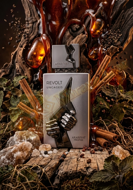 Odlewka Revolt Uncaged jest dostępna w Miraya Atar. Pieprz syczuański, czarny pieprz, karmel i sól łączą się z paczulą oraz cynamonem na bazie z wetywerii, bursztynu i dębu, tworząc wyrazisty, intrygujący zapach.