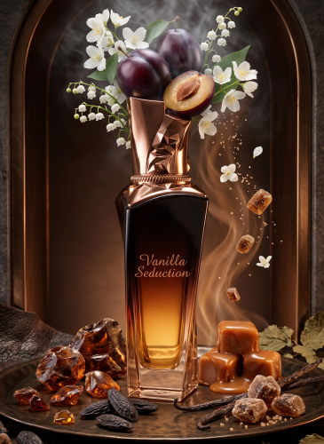 Odlewka Vanilla Seduction jest w Miraya Atar. Śliwka, jaśmin i konwalia łączą się z ciepłą wanilią, brązowym cukrem oraz karmelem na głębokiej bazie z fasolki tonka, paczuli, bursztynu i piżma, tworząc niezwykle zmysłowy, słodki zapach.