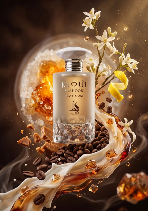 Odlewka Shahoor Platinum jest dostępna w Miraya Atar. Aromatyczna kawa, amaretto, cytryna, słodycze i rum łączą się z nutami kremowymi, wanilią, kwiatem pomaranńczy oraz mlekiem na bazie z cukru, ambry, benzoesu i piżma, tworząc wyjątkowy zapach gourmand.