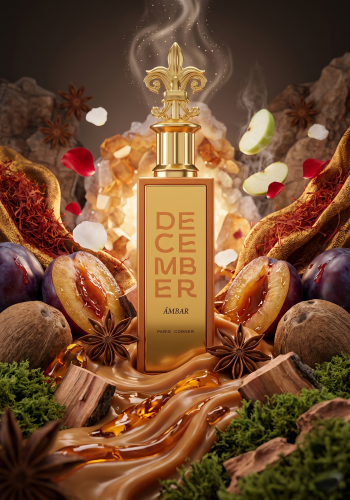 Odlewka December Ámbar jest w Miraya Atar. Jabłko, anyż i kokos łączą się z szafranem, śliwką oraz różą na bogatej bazie z bursztynu, wanilii, cedru, benzoesu, karmelu i mchu, tworząc niezwykle głęboki, otulający zapach.