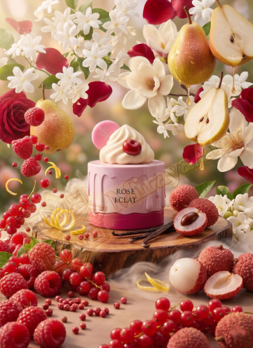 Odlewka Rose Eclat jest dostępna w Miraya Atar. Czerwone jagody, różowy pieprz, liczi i cytryna łączą się z jaśminem, magnolią, różą oraz gruszką na bazie z sandałowca, wanilii i piżma. Tworzą niezwykle uroczy, kwiatowo-owocowy zapach.