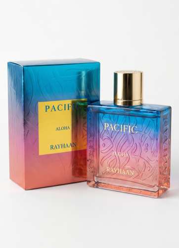 Perfumy Rayhaan Pacific Aloha są dostępne w Miraya Atar. Czerwona pomarańcza, melon i cytryna łączą się z arbuzem oraz kokosem na bazie z nut morskich, drzewa bursztynowego i kakao. To niezwykle radosny, letni i tropikalny zapach.