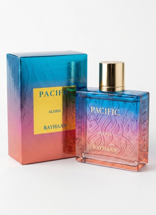 Perfumy Rayhaan Pacific Aloha są dostępne w Miraya Atar. Czerwona pomarańcza, melon i cytryna łączą się z arbuzem oraz kokosem na bazie z nut morskich, drzewa bursztynowego i kakao. To niezwykle radosny, letni i tropikalny zapach.