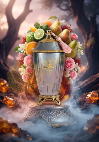 Odlewka Ghali Elegant jest dostępna w Miraya Atar. Bergamotka, pomarańcza i gruszka łączą się z szafranem, różą, piżmem oraz kwiatem pomarańczy na bazie z drewna sandałowego, wanilii, bursztynu i nut drzewnych.