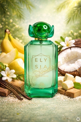 Odlewka Elysia Sweet Banana jest dostępna w Miraya Atar – to tropikalna fuzja banana, kremowego kokosa i gruszki, otulona ciepłą wanilią i akcentem białych kwiatów. Ten radosny, słodki zapach gourmand zachwyca swoją egzotyczną świeżością i lekkością.