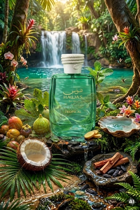Odlewka Hawas Tropical jest dostępna w Miraya Atar – to egzotyczna fuzja świeżej figi, kokosa i mięty, osadzona na drzewnej bazie. Ten orzeźwiający, tropikalny zapach o niesamowitej trwałości idealnie przenosi w klimat wakacyjnego raju.