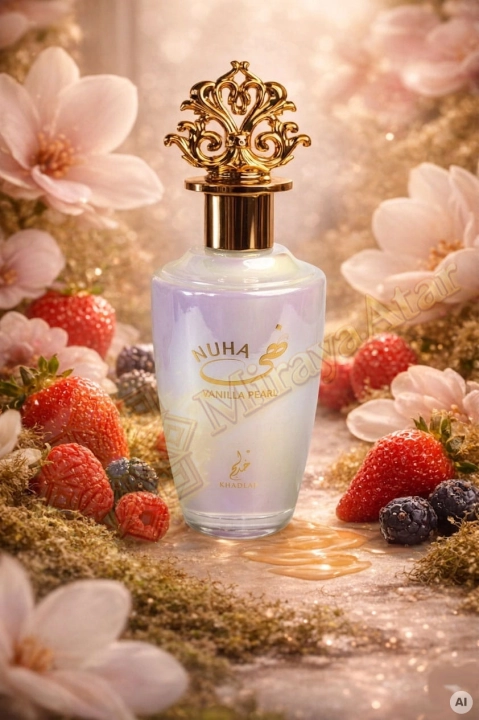 Odlewka Nuha Vanilla Pearl jest dostępna w Miraya Atar. Czarna porzeczka, truskawka i frezja łączą się z maliną, magnolią i kaszmirem na słodkiej bazie z wanilii, karmelu oraz mchu, tworząc urzekającą owocowo-gourmand kompozycję.
