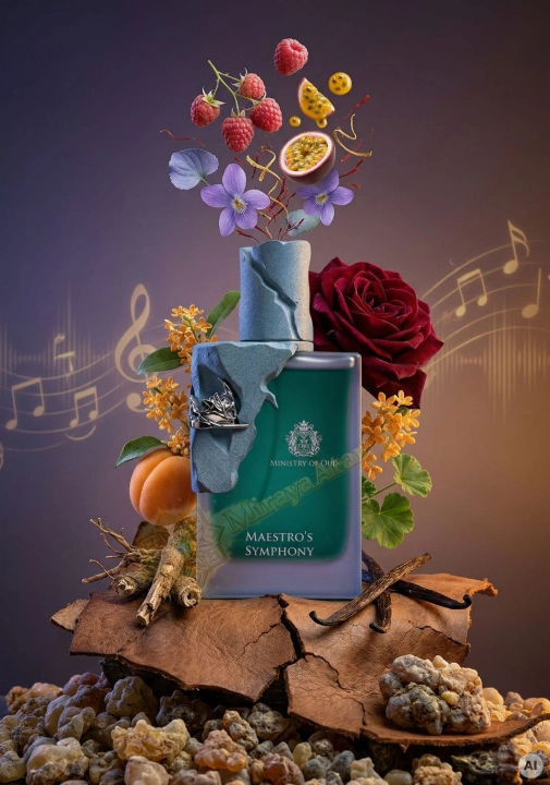 Odlewka Maestro's Symphony jest dostępna w Miraya Atar. Malina, liście fiołka, marakuja i szafran łączą się z różą, osmantusem oraz geranium na bazie ze skóry, olibanum, paczuli i wanilii, tworząc bogaty, luksusowy zapach.
