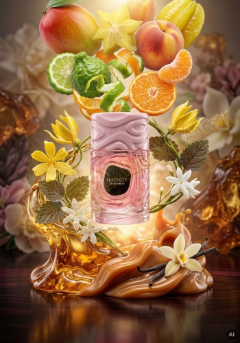 Odlewka Serenity jest dostępna w Miraya Atar. Owoce, bergamotka i mandarynka łączą się z ylang-ylang, paczulą oraz jaśminem na słodkiej bazie z bursztynu, wanilii i karmelu, tworząc niezwykle zmysłowy, otulający zapach.