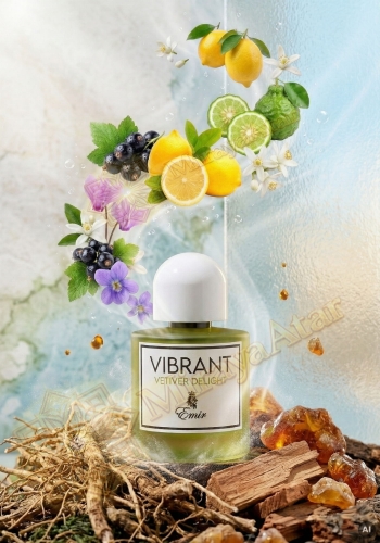 Odlewka Vibrant Vetiver Delight jest dostępna w Miraya Atar. Cytryna Amalfi, bergamotka, kwiat pomarańczy i czarna porzeczka łączą się z cyklamenem, jaśminem i fiołkiem na bazie z wetywerii, cedru oraz bursztynu, tworząc świeży, radosny zapach.