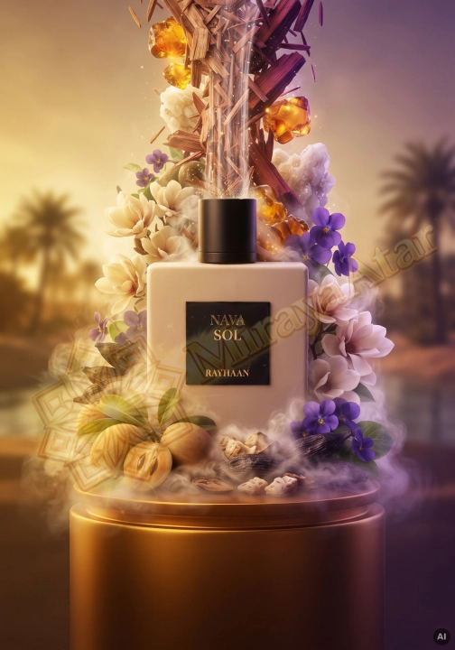 Perfumy Nava Sol są dostępne w Miraya Atar. Sapodilla i ambrette (piżmian właściwy) łączą się z magnolią, fiołkiem oraz drzewem sandałowym na bazie z piżma, ambry i cedru.