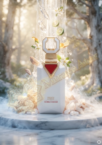 Perfumy Noble Cedar są dostępne w Miraya Atar. Aldehydy i bergamotka łączą się z kwiatem pomarańczy na bazie z białego piżma i cedru.