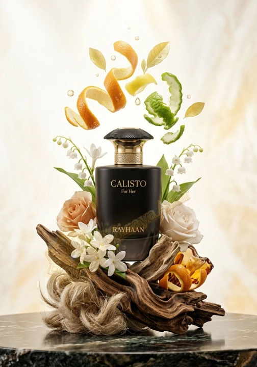 Odlewka Calisto Black for Her w wersji czarnej dostępna w Miraya Atar. Brzoskwinia, aldehydy i cytrusy łączą się z konwalią, kwiatem pomarańczy i wetywerią na bazie z piżma, ambroksanu i akigalawood, tworząc głęboką, elegancką kompozycję.