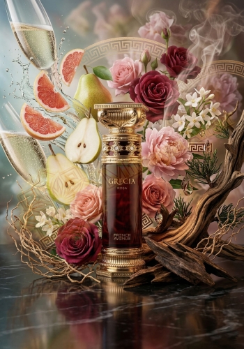 Odlewka Grecia Rosa jest dostępna w Miraya Atar. Rześki grejpfrut, szampan i gruszka łączą się z piwonią, jaśminem, różą i olibanum na głębokiej bazie z cedru, wetywerii oraz agaru (oud), tworząc niezwykle wyrafinowany zapach.