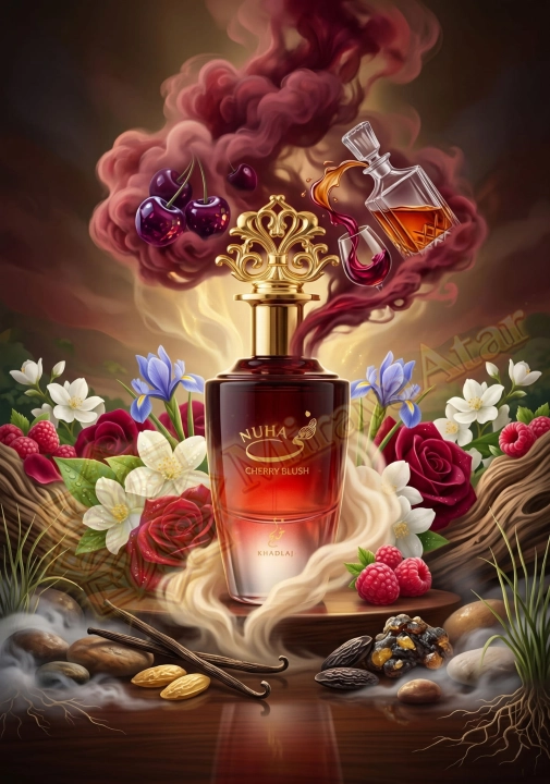 Odlewka Nuha Cherry Blush jest w Miraya Atar. Wiśnia, rum i czerwone wino łączą się z maliną, jaśminem i kwiatami na bogatej bazie z tonki, wanilii, sandałowca oraz piżma, tworząc zmysłowy, upajający zapach.