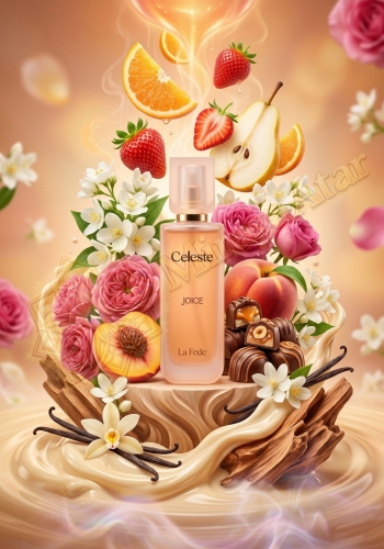 Odlewka Celeste Joice jest w Miraya Atar. Pomarańcza, truskawka i gruszka łączą się z jaśminem, różą, brzoskwinią oraz słodką praliną na bazie z wanilii, piżma i drzewa sandałowego, tworząc niezwykle uroczy, owocowo-gourmandowy zapach.