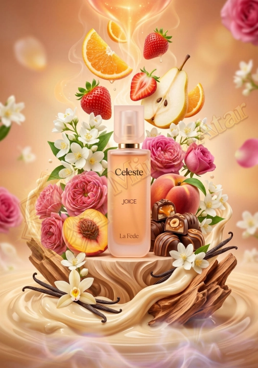 Odlewka Celeste Joice jest w Miraya Atar. Pomarańcza, truskawka i gruszka łączą się z jaśminem, różą, brzoskwinią oraz słodką praliną na bazie z wanilii, piżma i drzewa sandałowego, tworząc niezwykle uroczy, owocowo-gourmandowy zapach.