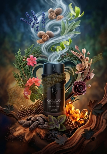 Odlewka Musamam Black Intense jest dostępna w Miraya Atar. Lawenda, gałka muszkatołowa, szałwia i bergamotka łączą się z cedrem i geranium na bazie z fasolki tonka, paczuli oraz głębokich nut czekoladowo-klonowych.