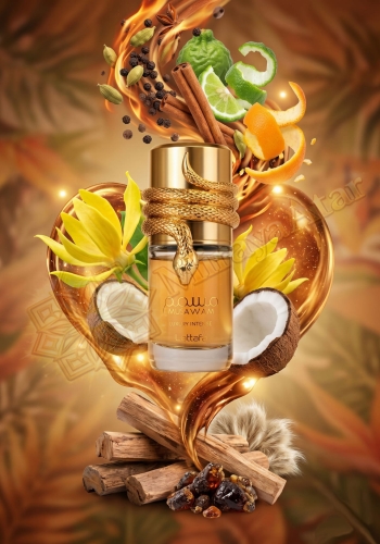 Odlewka Musamam White Intense jest dostępna w Miraya Atar. Przyprawy, bergamotka i pomarańcza łączą się z kokosem, ylang-ylang oraz ambroksanem na bazie ze skąpanego w piżmie sandałowca i benzoesu, tworząc luksusowy zapach.