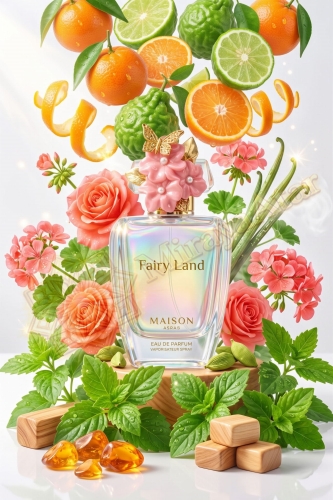Odlewka Fairy Land jest dostępna w Miraya Atar. Energetyzująca mandarynka i bergamotka łączą się z cypriolem, geranium oraz różą na drzewnej bazie z piżma, paczuli i cedru, tworząc niezwykle urokliwą, świeżą kompozycję.