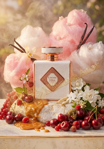 Odlewka Cotton Bliss w Miraya Atar zachwyca niezwykle słodką, owocowo-gourmand kompozycją. Puszysta wata cukrowa, dojrzała czereśnia, malina i czerwona porzeczka łączą się z białymi kwiatami na bazie z karmelu i ciepłej wanilii.