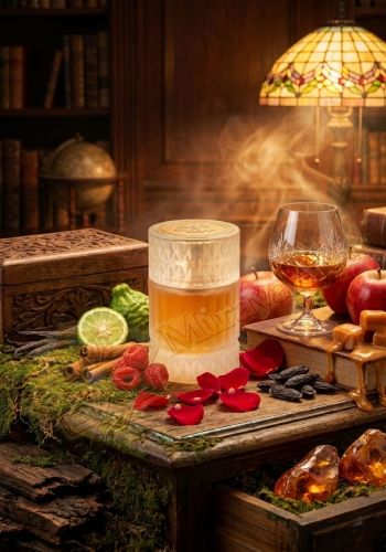 Odlewka Sharaf Divine w Miraya Atar zachwyca bogatą, gourmand kompozycją. Słodkie jabłko, malina i bergamotka łączą się z cynamonem, płatkami róż i akordem koniaku, opierając się na bazie z bobu tonka, wanilii i mchu.