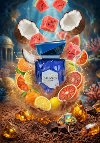 Odlewka Atlantis Extrait w Miraya Atar zachwyca soczystą, owocowo-gourmand kompozycją. Orzeźwiający arbuz, kokos oraz miks cytrusów – krwawej pomarańczy i cytryny – łączą się z akordem kakao na ciepłej bazie z ambry i nut ziemistych.