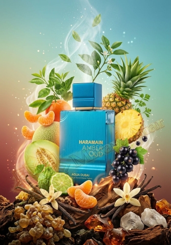 Odlewka Aqua Dubai w Miraya Atar zachwyca bogatą, tropikalno-owocową kompozycją. Soczysty ananas, melon, mandarynka i czarna porzeczka łączą się z bergamotką, opierając się na bazie piżma, petitgraina, galbanum i wanilia.