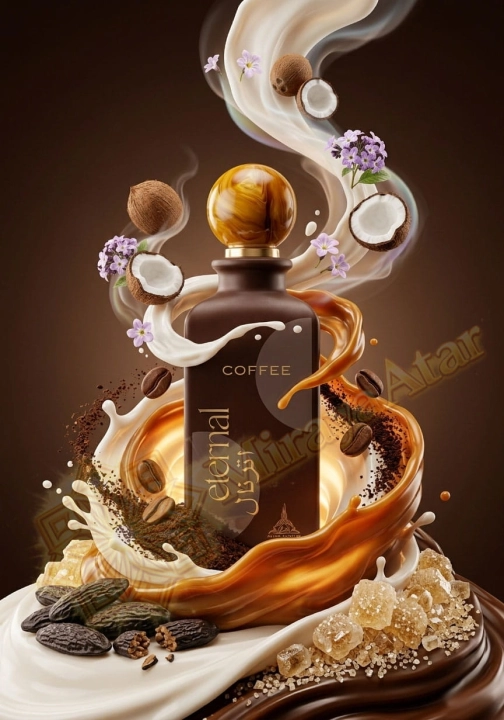 Odlewka Eternal Coffee jest dostępna w Miraya Atar. Mleko, karmel i kawa łączą się z kokosem, heliotropem oraz laktonami na bazie z nut gourmand, cukru, tonki i piżma, tworząc obłędnie kremową kompozycję.