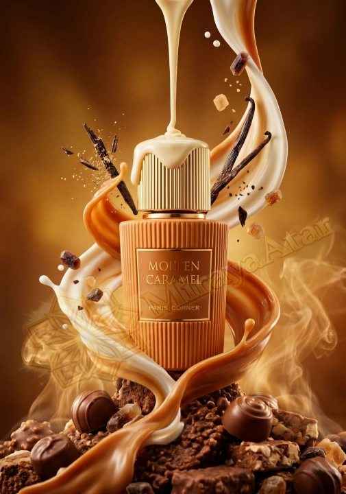 Odlewka Molten Caramel jest dostępna w Miraya Atar i zachwyca słodką kompozycją gourmand. Kremowa biała czekolada, ciągnący się karmel i mleko łączą się z brązowym cukrem, laskami wanilii oraz praliną, tworząc niesamowicie zmysłowy akord.