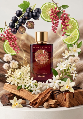 Odlewka Reverie Petals w Miraya Atar zachwyca zmysłową, kwiatowo-drzewną kompozycją. Czarna porzeczka, różowy pieprz i bergamotka łączą się z białymi kwiatami, opierając się na bazie z wanilii, piżma i ciepłego drewna.