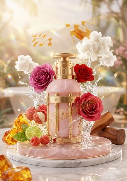 Odlewka Reham Rose Petals dostępna w Miraya Atar zachwyca owocowo-kwiatową kompozycją. Słodkie liczi, malina i bergamotka łączą się z różą, nutami wodnymi i kaszmirowymi na bazie ze słodkich nut, bursztynu, piżma oraz drzewa sandałowego.