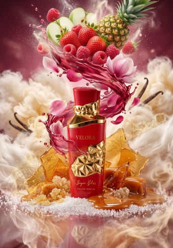 Odlewka Velora Sugar Bliss w Miraya Atar zachwyca radosną, owocowo-gourmand kompozycją. Truskawka, malina, ananas i zielone jabłko łączą się z płatkami kwiatów, opierając się na słodkiej bazie z ciągnącego się karmelu, cukru i puszystej wanilii.